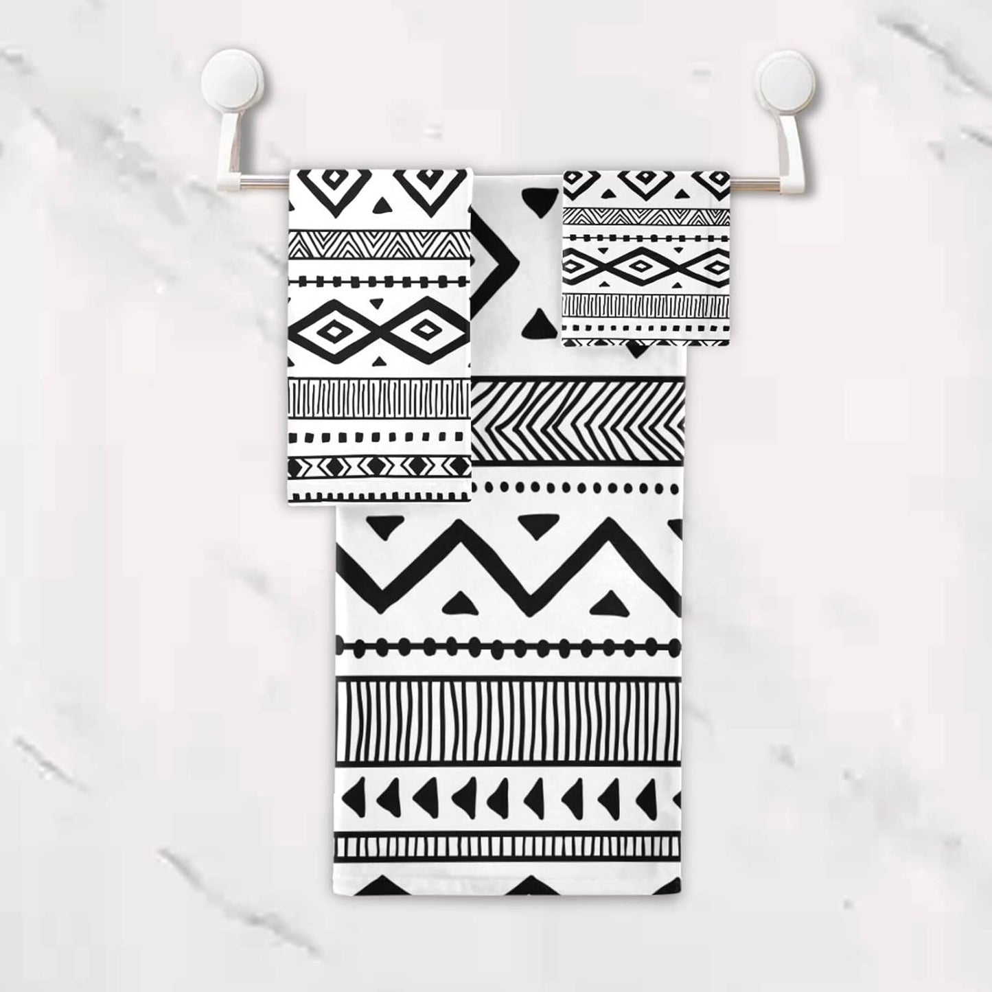 HATESAH Set Set 3 Piece,1 Towel,1 Towel,1 Bath Towels Soft Highly Absorbent Black White Native American Tribal Aztec