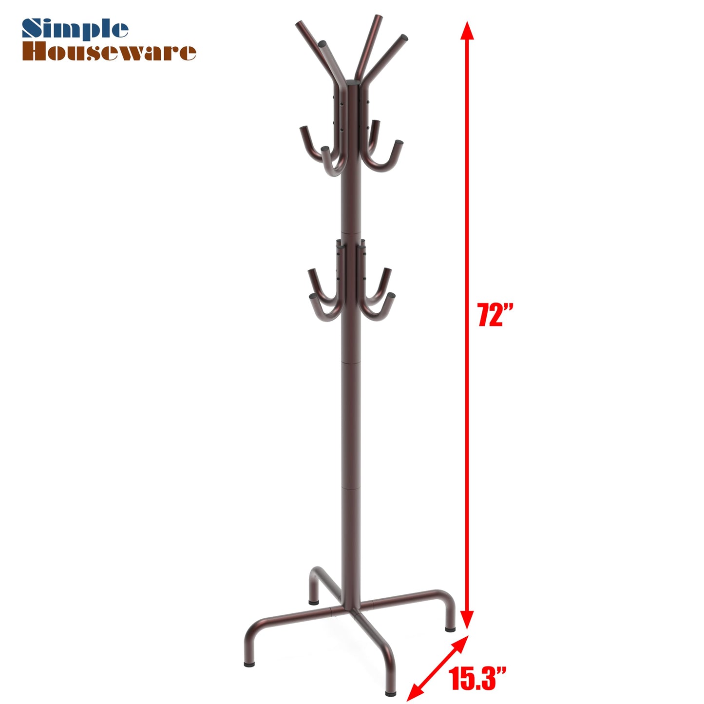 Simple Houseware Standing Coat and Hat Hanger Organizer Rack, 12 Hooks, Bronze