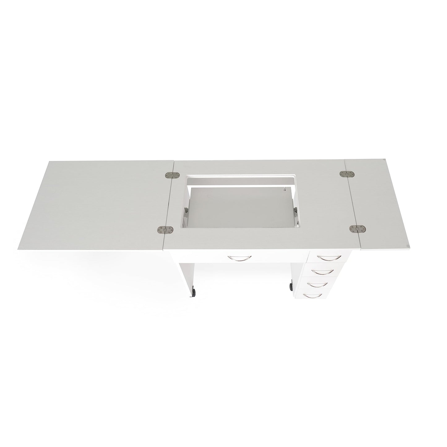 Arrow Classic Sewing Furniture Alice Compact Mid-Size Sewing Cabinet with Hydraulic Machine Lift, Drawers, Expandable Leaves, Locking Wheels - Ash White