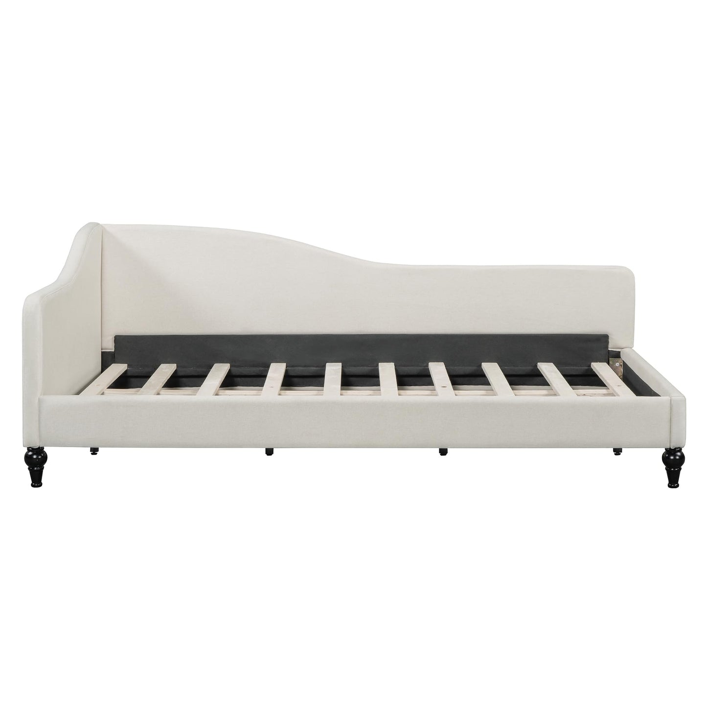 Ball & Cast Twin Size Linen Daybed Upholstered Chaise Lounge with Wooden Legs,L-Shaped Corner Day Bed Frame,Sleeper Sofa Bed Couch, No Box Spring Needed, for Bedroom Living Room,Beige