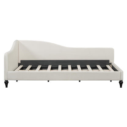 Ball & Cast Twin Size Linen Daybed Upholstered Chaise Lounge with Wooden Legs,L-Shaped Corner Day Bed Frame,Sleeper Sofa Bed Couch, No Box Spring Needed, for Bedroom Living Room,Beige