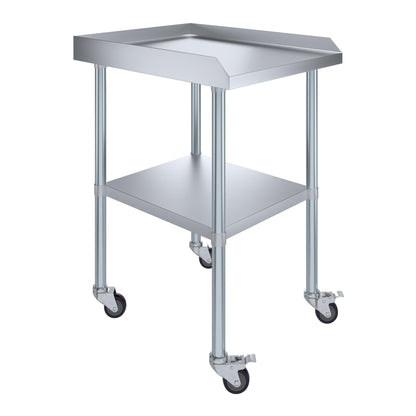 AmGood Commercial Work Table with Backsplash and Sidesplashes with Casters | NSF (Stainless Steel Table with Sideguards + casters, 24" Long x 30" Deep)