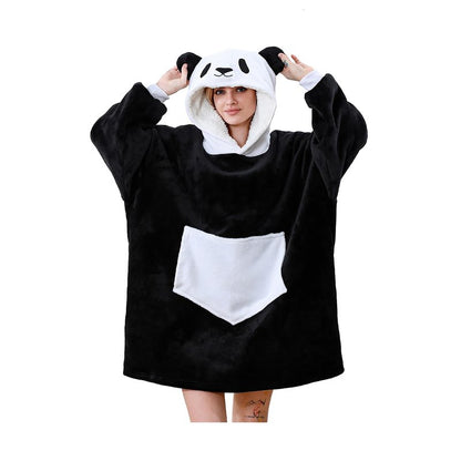 C hello cloud Oversized Hoodie Blanket, Wearable Blanket sweatshirt, Ultra Soft Sherpa Fleece Comfy Snuggle Hoodie, Comfy Snuggle Pullover for Women Men, Black White Panda