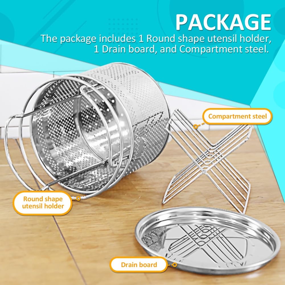 Stainless Steel Silverware Drying Basket for Dish Rack, 4-Compartment Utensil Holder with Drain Board, Countertop Cutlery Caddy for Kitchen Sink & Dishwasher