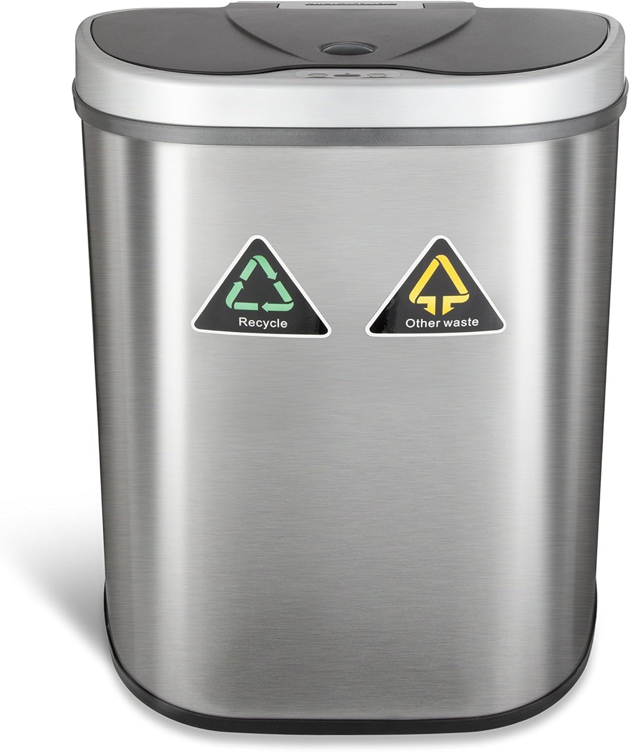 Ninestars DZT-70-11R Automatic Touchless Motion Sensor Semi-Round Trash Can/Recycler, 18.5 Gal. 70 L., Stainless Steel