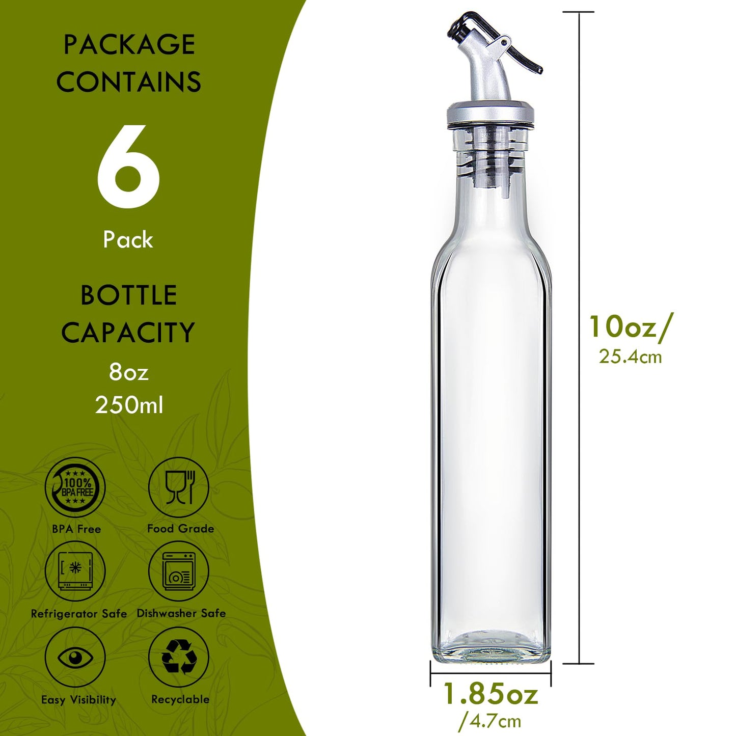 YEBODA 8oz Clear Glass Olive Oil Dispenser Bottles, and Vinegar Cruet Bottle Includes Pourers, Funnel Labels, Cooking Container for Kitchen 6 Pack