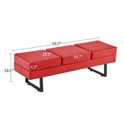 BarberPub Waiting Room Chairs, Heavy Duty Office Guest Reception Bench, Faux Leather Upholstered Lobby Chairs for Salon, Conference Room 7008 (Red)