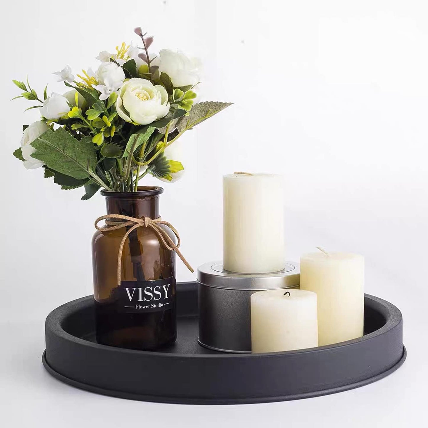 Lobolighting Black Round Decorative Serving Tray, Black Decorative Tray for Coffee Table Centerpieces Modern Farmhouse