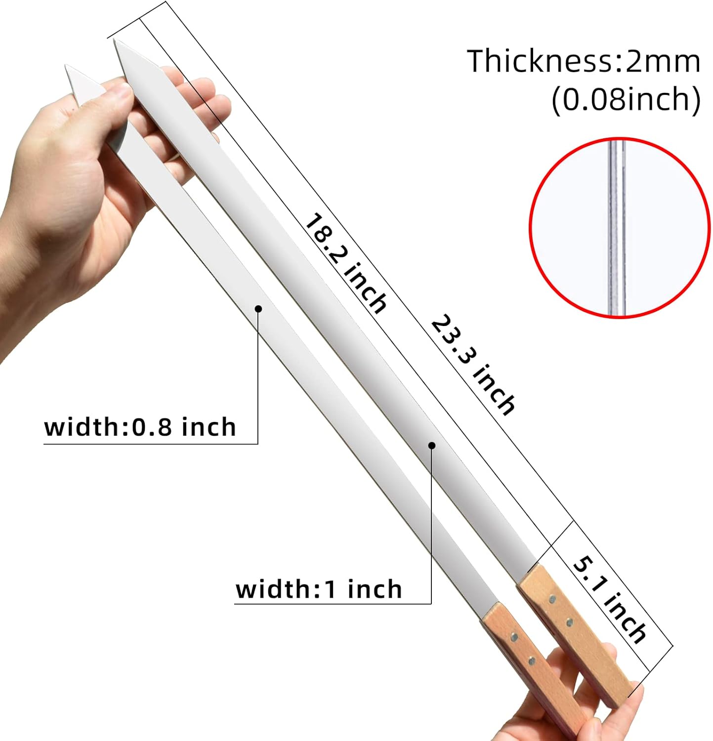 kaorou 23 Inch Long,1 Inch Kebab,Set 7 Kabob Skewers Wide Heavy Duty Stainless Steel with Wood Handle Perfect