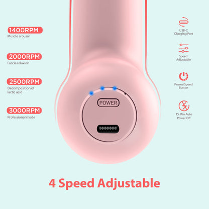 Mini Massage Gun, Powerful Fascial Gun Portable Deep Tissue Percussion Muscle Back Head Massager for Pain Relief with 4 Massage Heads High-Intensity Vibration Rechargeable Small Massage Gun