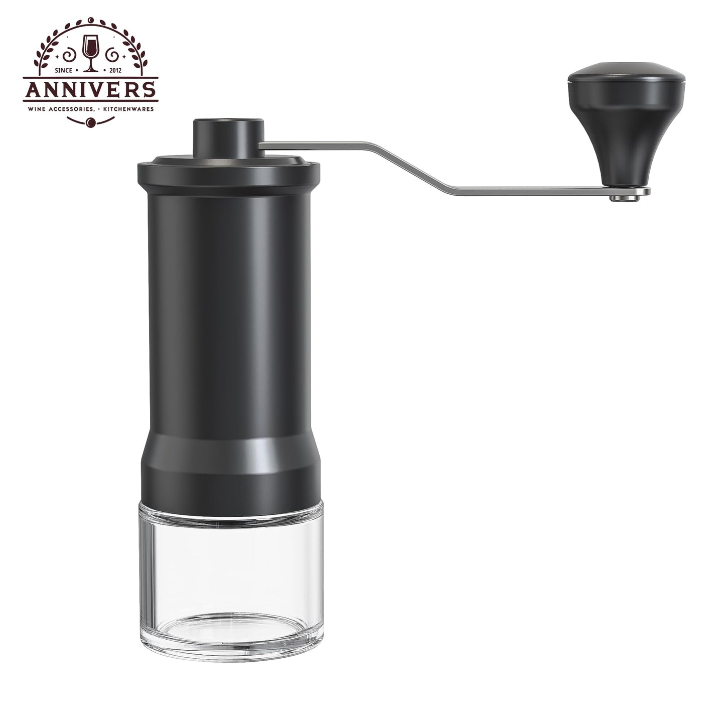 ANNIVERS Manual Coffee Grinder Hand Coffee Bean Grinder Burr Grinder, Adjustable Coarseness Ceramic Burr Glass Jar Stainless Steel Crank Brush, for Espresso French Press Drip, Moulin à Café Manuel