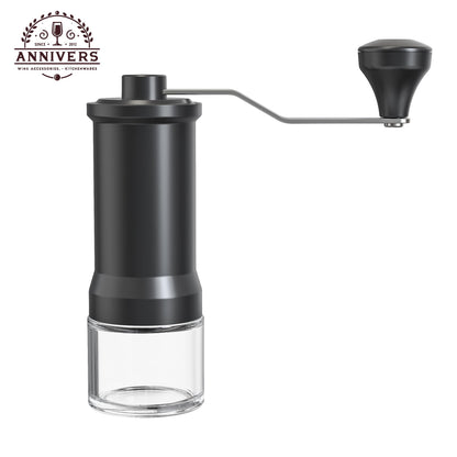 ANNIVERS Manual Coffee Grinder Hand Coffee Bean Grinder Burr Grinder, Adjustable Coarseness Ceramic Burr Glass Jar Stainless Steel Crank Brush, for Espresso French Press Drip, Moulin à Café Manuel