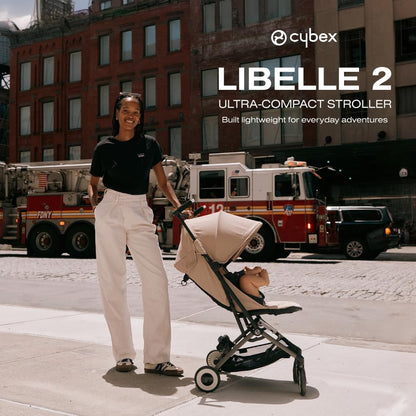 Cybex Libelle 2 Travel Baby Stroller - Lightweight Carry-On Travel Stroller for Airplane with One-Hand Recline, Compatible with CYBEX Car Seats, Magic Black