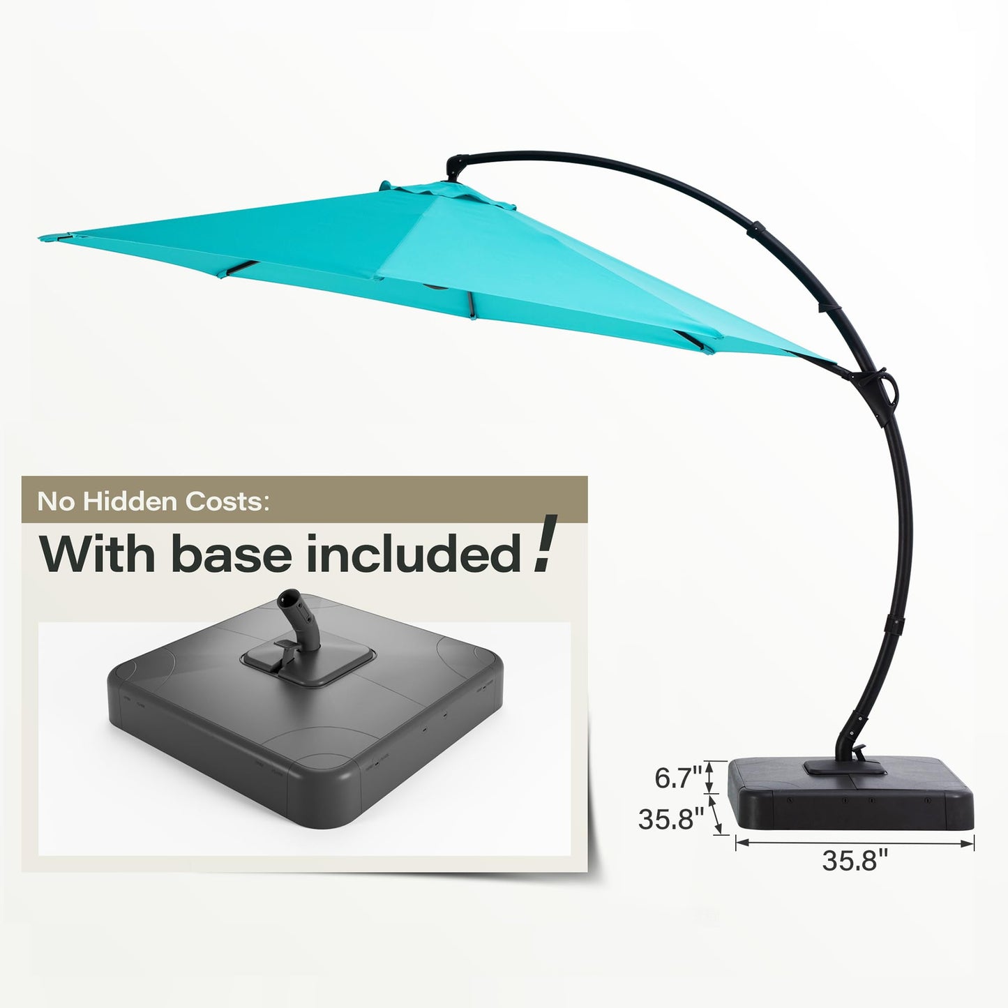 EO Living Outdoor Patio Umbrella with Base included, 11 FT Deluxe Curvy Cantilever Umbrella Heavy Duty Offset Hanging Umbrella with 360° Rotation for Pool, Garden, Backyard, Deck (Turquoise Blue)