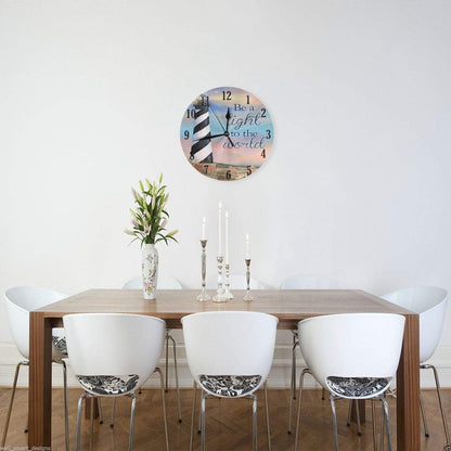 KiuLoam Summer Coastal Lighthouse Round Wall Clock, Silent Non-Ticking, Battery Operated, Easy to Read Decorative Art