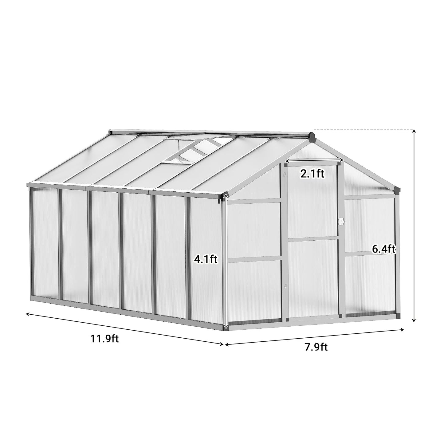 GarveeTech 8X12 FT Greenhouse, Polycarbonate Garden Greenhouse for Outdoors,Aluminum Frame Green House with Lockable Door and Adjustable Roof Vent, Ideal for Backyard Patio and Outside Growing