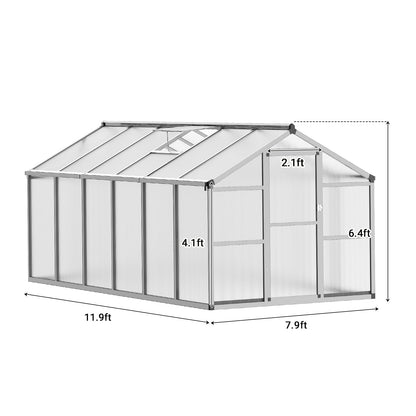 GarveeTech 8X12 FT Greenhouse, Polycarbonate Garden Greenhouse for Outdoors,Aluminum Frame Green House with Lockable Door and Adjustable Roof Vent, Ideal for Backyard Patio and Outside Growing