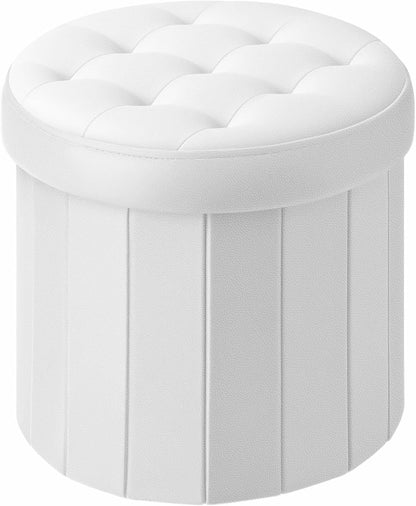 14" 14" 13"Inch, Bsketa Folding Storage Ottoman Round x x Foot Stool with Thicker Foam Padded Seat Small Leather