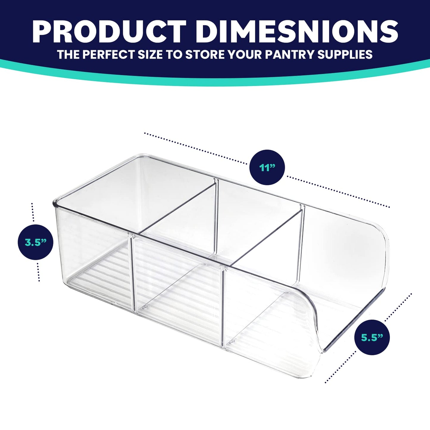 ELTOW 4-Pack Snack Organizer, 3-Compartment Plastic Bins with Removable Dividers, Chip & Food Storage for Pantry, Spices, Fridge, and Cabinet