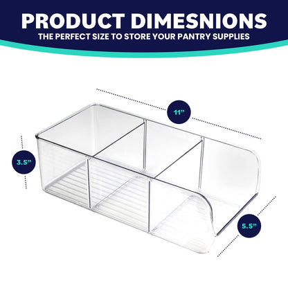 ELTOW 4-Pack Snack Organizer, 3-Compartment Plastic Bins with Removable Dividers, Chip & Food Storage for Pantry, Spices, Fridge, and Cabinet