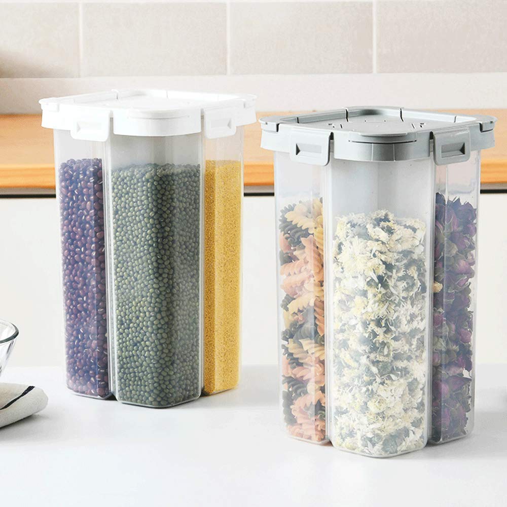 WINIAER Airtight Cereal Storage Container, Clear 2.3L Airtight Kitchen Food Storage Container with Lids and Compartments for Grain, Sugar, Flour, Rice, Nuts, Snacks