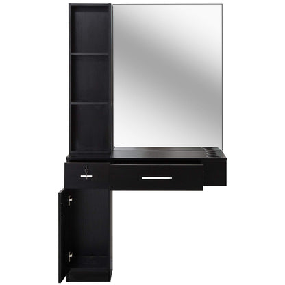 BarberPub Wall Mount Hair Styling Station with Mirror Beauty Salon Spa Equipment Set with 3 Hair Dryer Holders 3036 (Black)