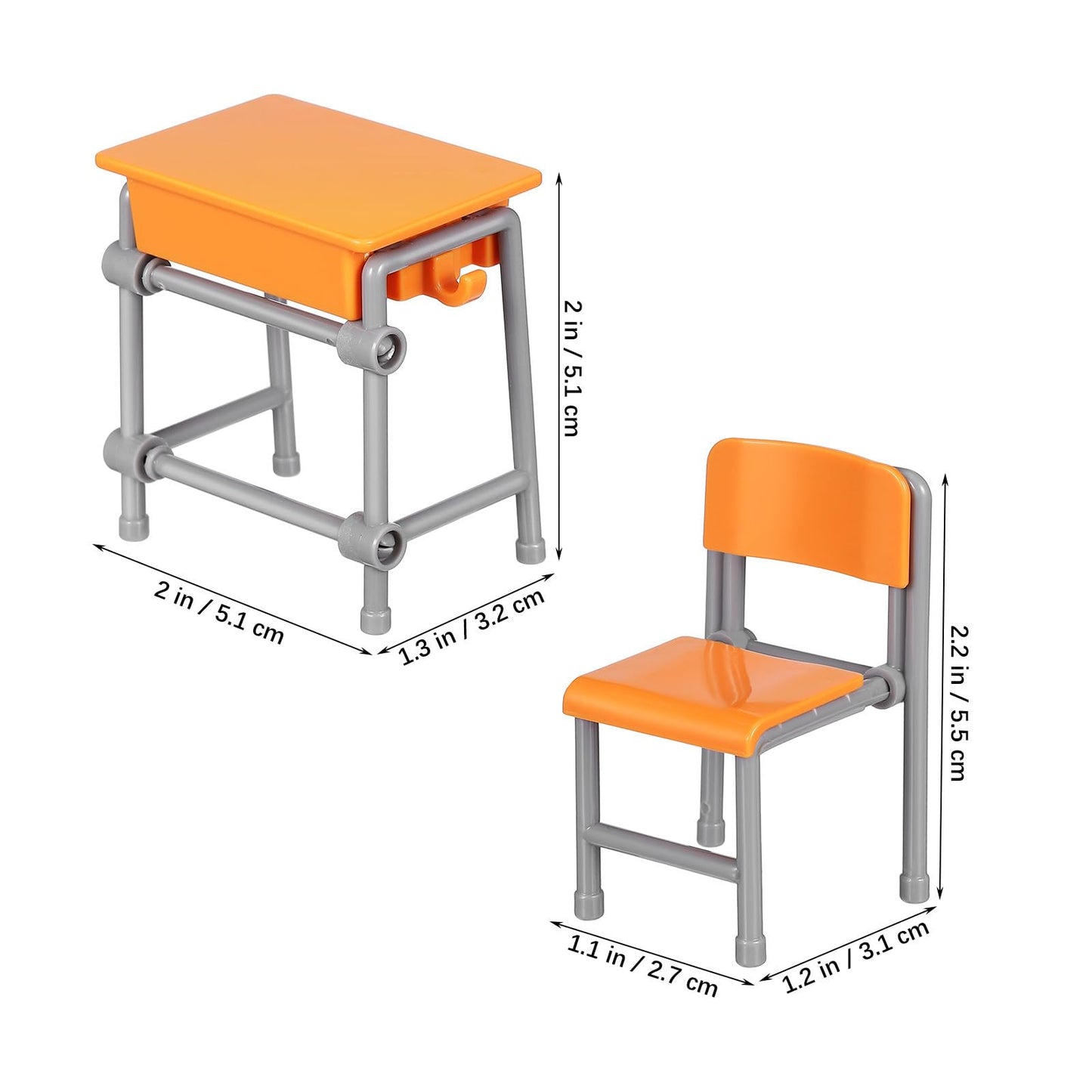 Toddmomy Miniature Plastic Classroom Desk and Chair 4-Set, Realistic Dollhouse School Furniture Accessories for Diorama Decor