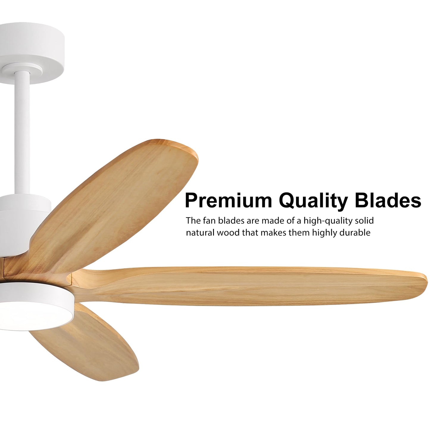 WINGBO 54" Ceiling Fan with Light - 5 Carved Solid Wood Blades, 6-Speed Reversible DC Motor, Dimmable, 3CCT, Noiseless Remote Control Ceiling Fans with Lights for Bedroom Living Room, White and Oak