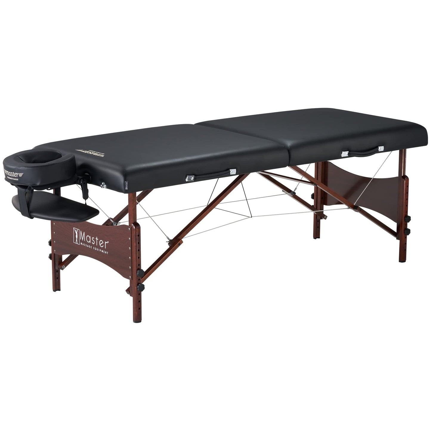 Master Massage Newport Portable Massage Table Package with Denser 2.5" Cushion, Walnut Stained Hardwood, Steel Support Cables, Pillows & Accessories, Black, 30"