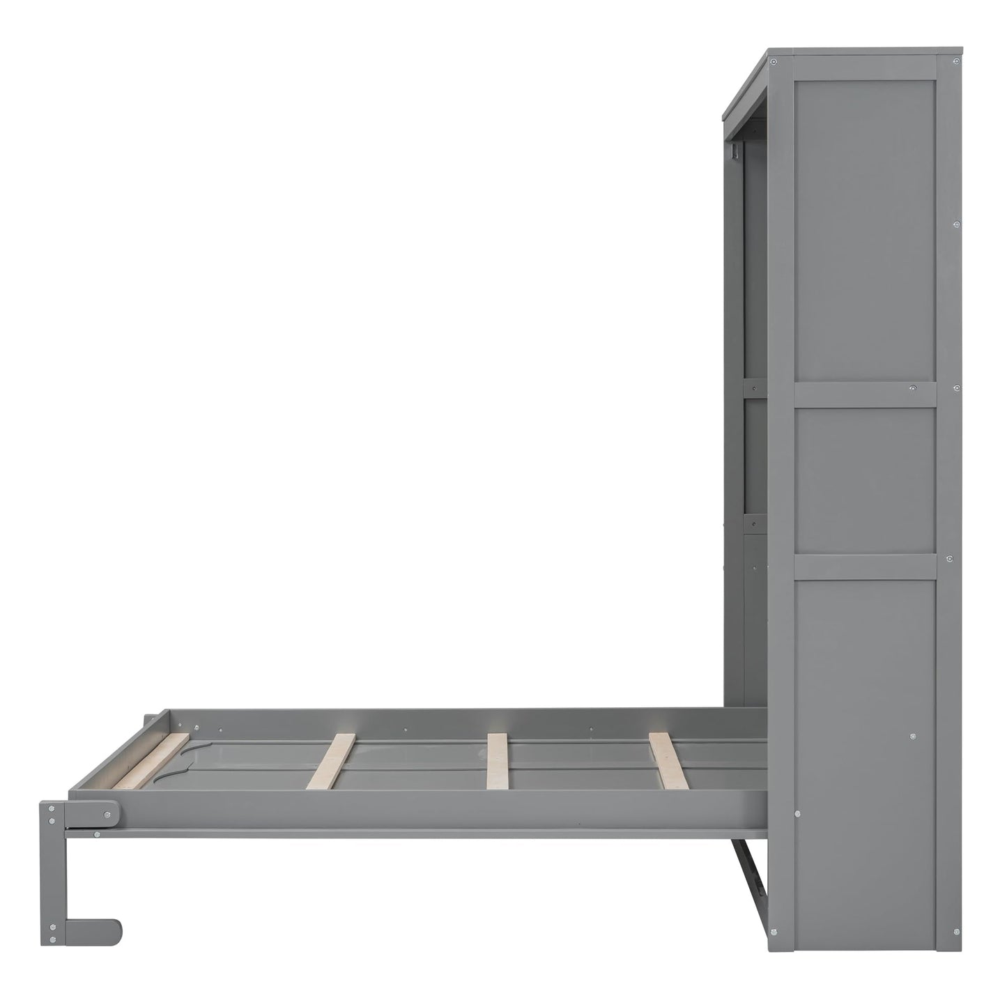 Acosure Full Size Murphy Bed Wall Beds with Storage Shelves,Hide Away Bed Frame Easily Folds into Wood Cabinet,W/Mattress Holder,for Small Space,Guest Room,Apartment,Gray