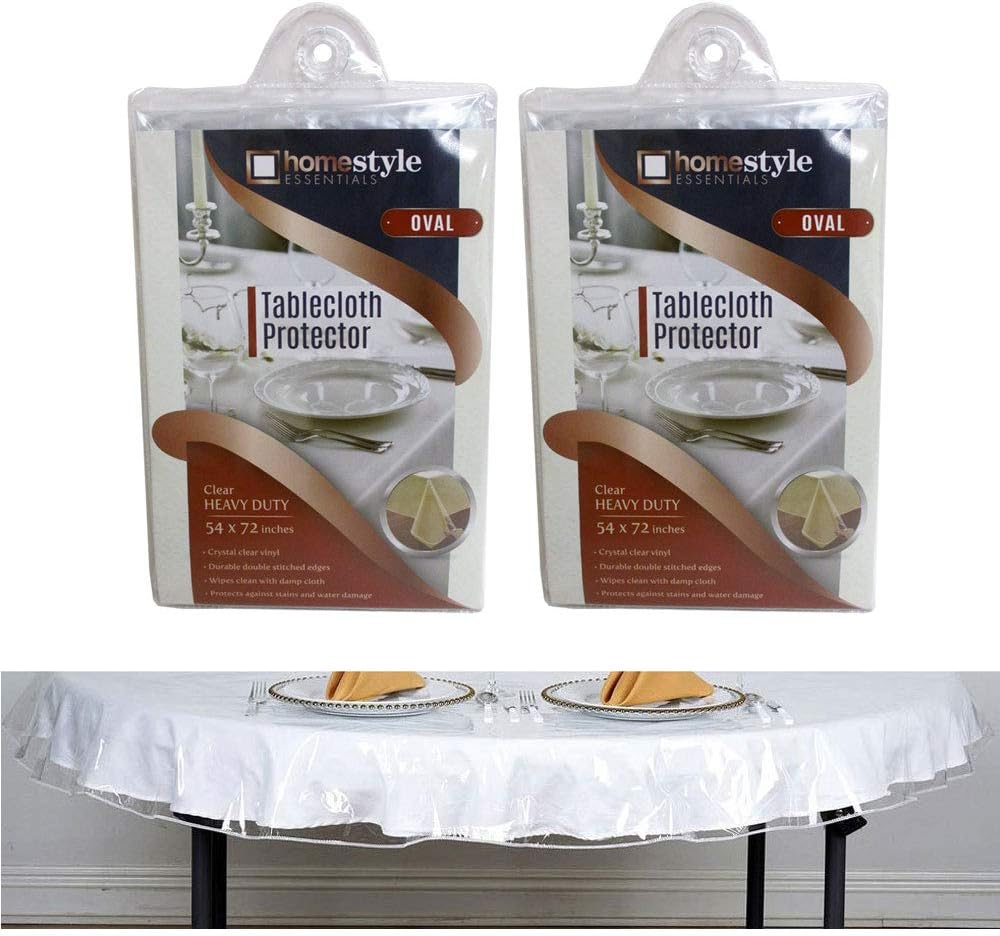 ATB 2 Crystal Clear Vinyl Tablecloth Protector, Heavy Oval Plastic Table Cover 54X72