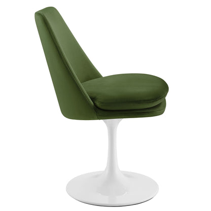 Modway Lippa Velvet Swivel Dining Side Chair in White Moss Green - Armless Accent Chair with Stain-Resistant Performance Velvet Upholstery - 360° Rotating Office Chair