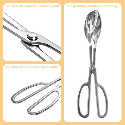 KBBYT Kitchen Tongs for Cooking for Buffet Party Catering - Stainless Steel Salad Tongs for Food Bread Cake Bake Dessert, 10-Inch Serving Tongs for Grill, Steak, Barbecue, Scissor Design (2 Pack)
