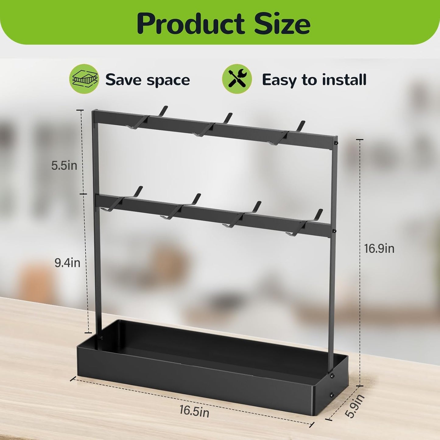Coffee Mug Holder with Hooks, 14 Capacity 2 Tier Mug Tree Holder Rack for Countertop, Storage Base for Coffee Pods