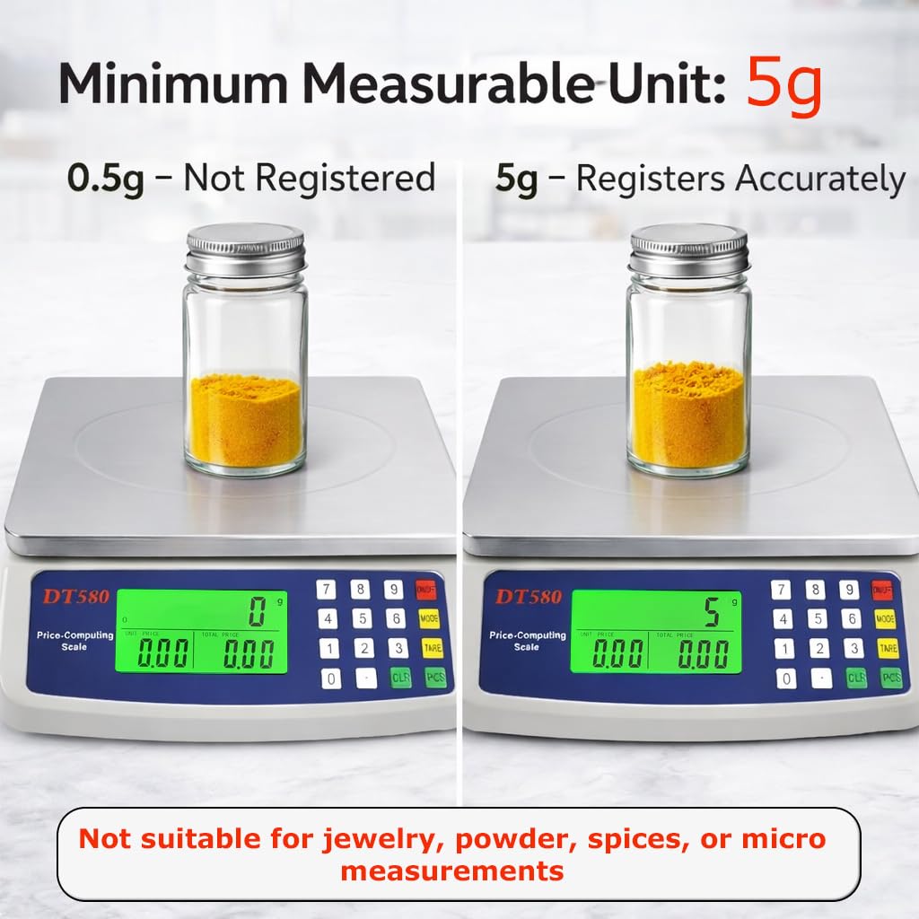 Large Digital Kitchen Scale 40kg/88lb Stainless Steel Price Computing Scale Counting Scale Deli Scale with LCD Display for Baking Bread Cooking Meat Prep Parts and Coins Adapter Included