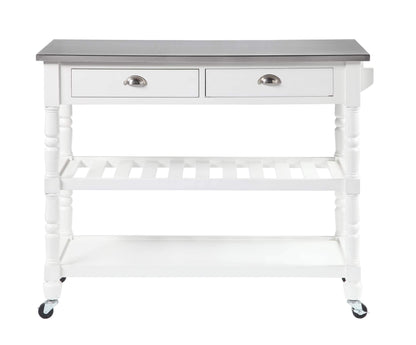 Convenience Concepts French Country 3-Tier Stainless Steel Kitchen Cart with Drawers, White