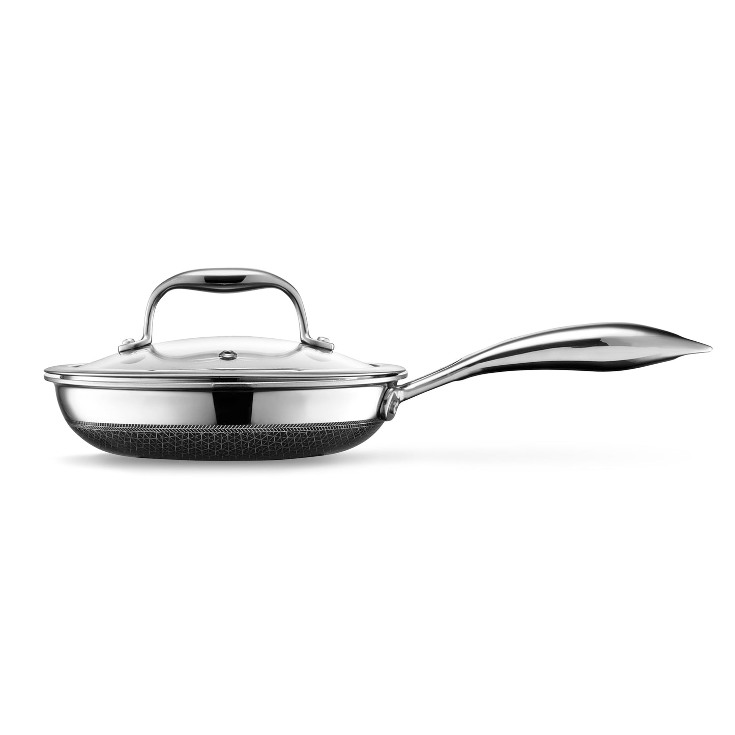 HexClad Hybrid Nonstick 7-Inch Frying Pan with Tempered Glass Lid, Stay-Cool Handle, Dishwasher-Friendly, Oven-Safe Up to 900°F, Induction Ready, Compatible with All Cooktops