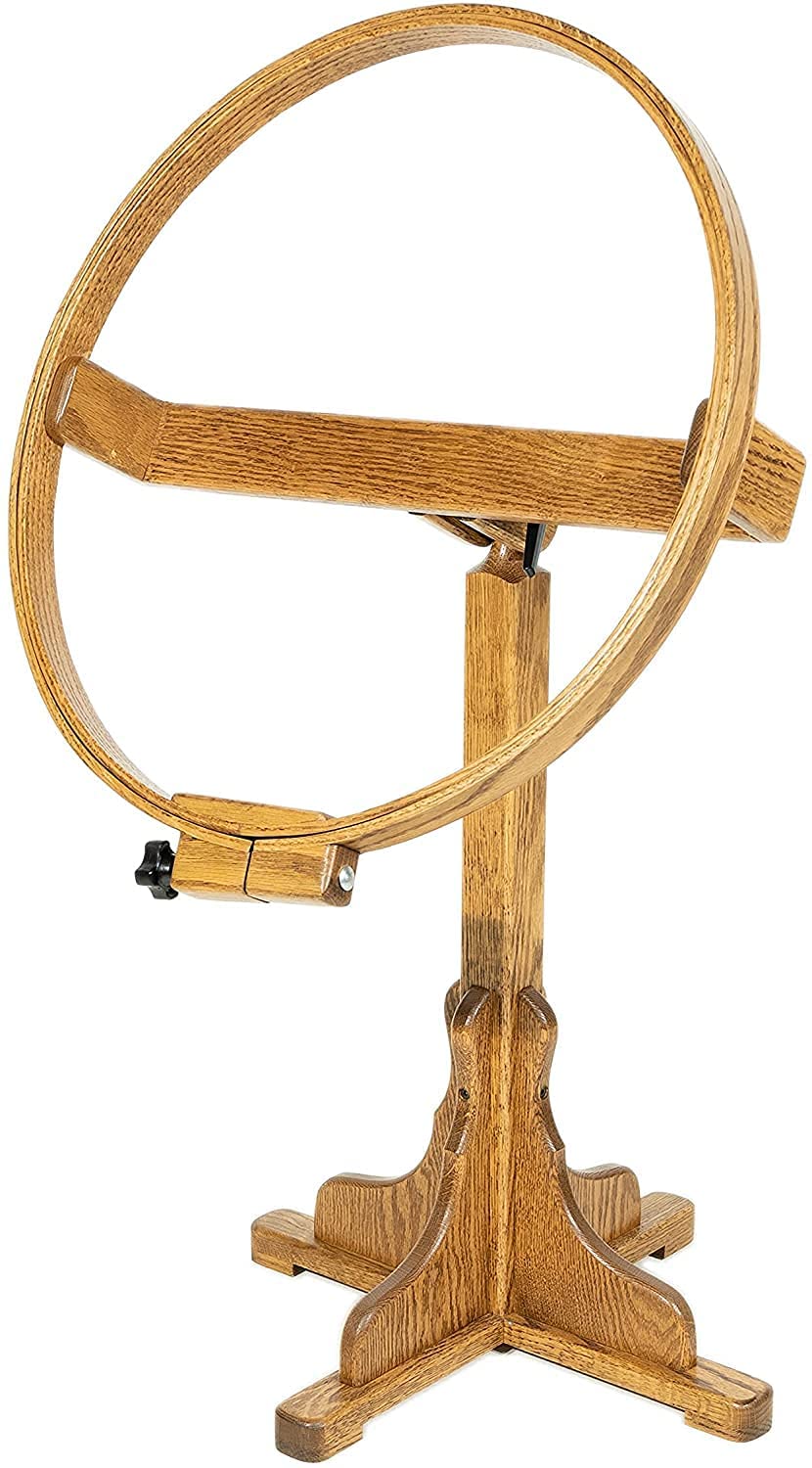 DutchCrafters Solid Oak Wood 22 Inch Round Extra Large Tilting Quilt Hoop with Stand, Quilting Frame for Hand Quilting - Amish Made in America (Medium Walnut)