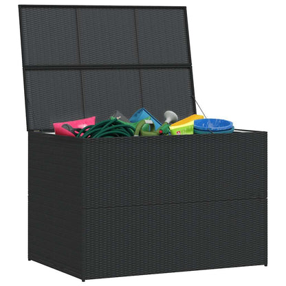 RCODSSK Poly Rattan Patio Storage Box 59x39.4x39.4 Inches Black, Outdoor Storage Chest with Powder-Coated Steel Frame and Zippered Liner for Cushions, Blankets, Towels