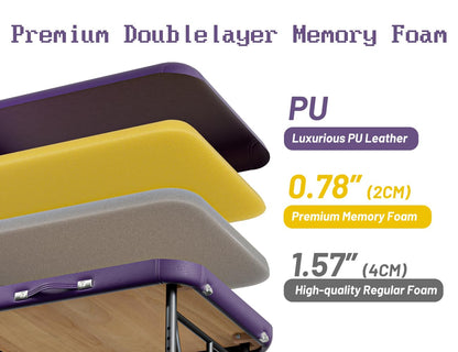 DOVANS Professional Massage Table Portable 2 Fold Premium Memory Foam Aluminium Leg Hold Up to 1100LBS 8 Heights Adjustable with Carrying Bag Violet