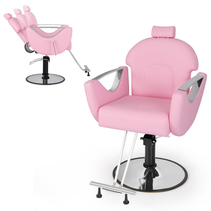 Giantex Reclining Barber Chair - Salon Chair for Hair Stylist, 360 Degrees Swivel, Adjustable Height & Headrest, Heavy Duty Hydraulic Pump, Hair Styling Chair for Makeup Facial Waxing Tattoo (Pink)