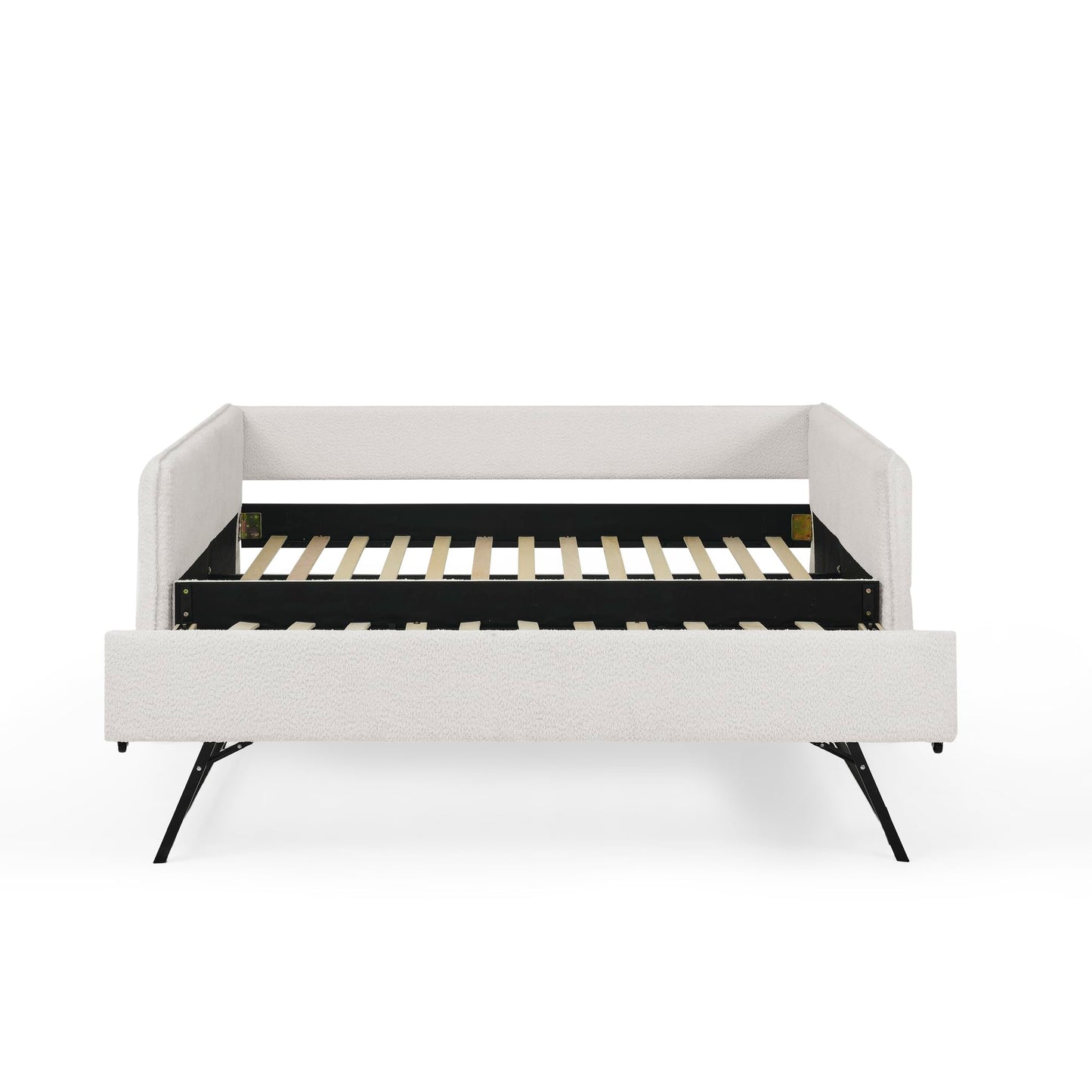 KEIKI Full Size Upholstery Tufted Daybed with Erectable Trundle, Full to King Design Modern Extendable Boucle Sofa Bed, Easy Assembly, No Box Spring Required, for Living Room and Bedroom, Beige