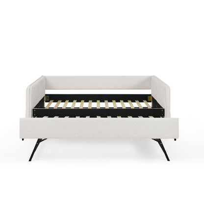KEIKI Full Size Upholstery Tufted Daybed with Erectable Trundle, Full to King Design Modern Extendable Boucle Sofa Bed, Easy Assembly, No Box Spring Required, for Living Room and Bedroom, Beige