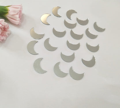 100pcs of Moon Shape Mirror Mosaic Tile,Mini Glass Mosaic Tile, Mirror Craft Mosaic DIY Tile for Art and Craft Wall Door Home Decorations Making Supplies (Silver Mirror)