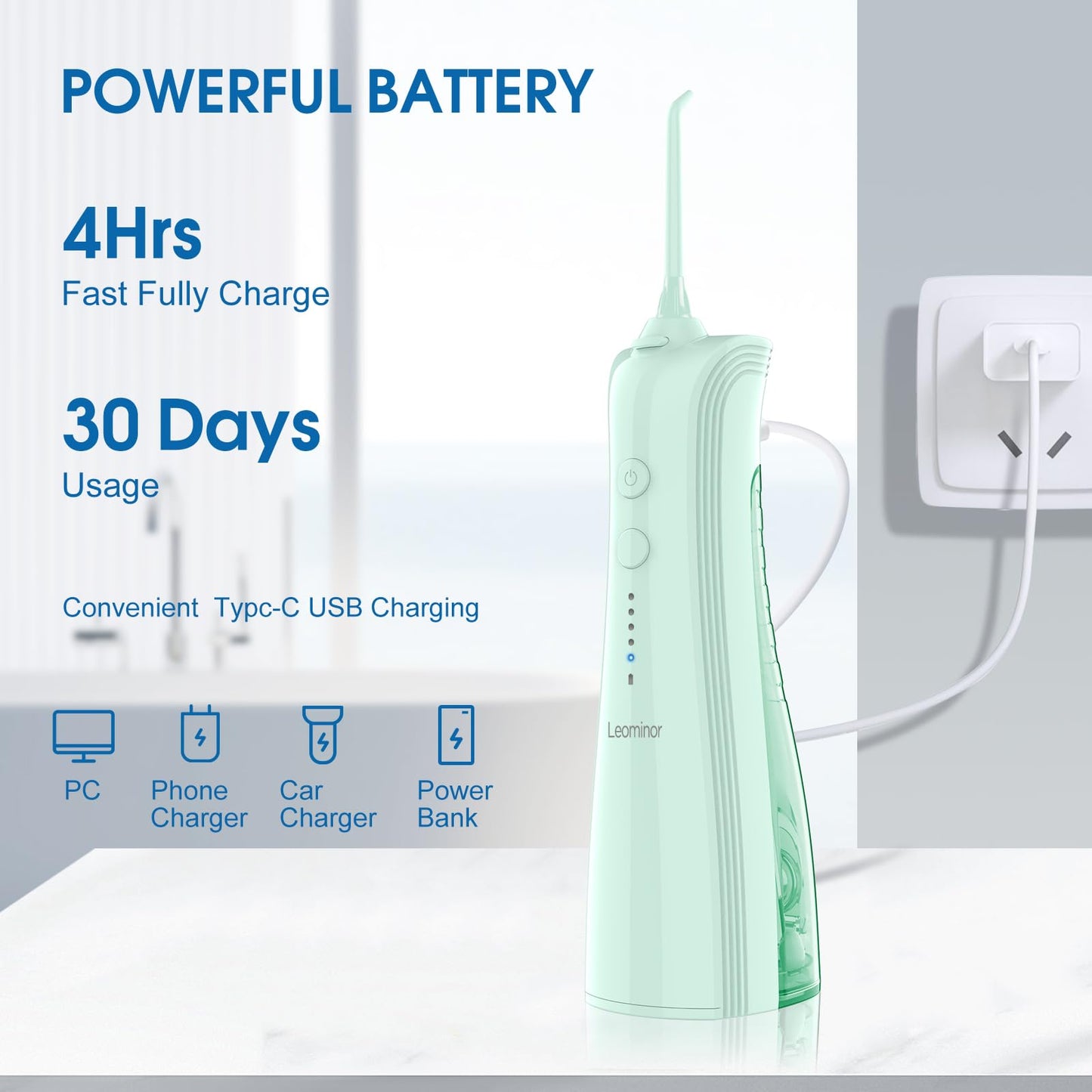 Leominor Water Dental Flosser - 5 Modes Cordless Portable Oral Irrigator, IPX7 Waterproof, Rechargeable Teeth Cleaner Upgrade Datchable Tank Professional Flossing Cleaning Pick for Home Travel (Black)