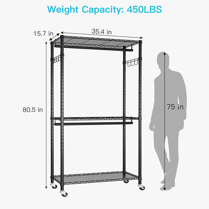 FUTASSI P1 and P1 Medium Black Clothes Rack Bundle, Rolling Closet Rack with Wheels, Metal Garment Rack for Hanging Clothes, Clothing Storage Wardrobe