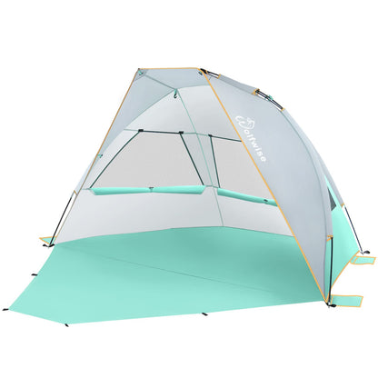 WolfWise 2-3 Person Portable Beach Tent UPF 50+ Sun Shade Canopy Umbrella with Extendable Floor, Mint Green