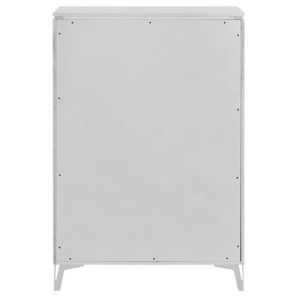 Coaster Home Furnishings - Cassia - Wood - 5-Drawer Chest with Black Felt-Lined Top, V-Patterns Front, U-Shaped Pulls, Tapered Legs and Contemporary Style - Bedroom - White High Gloss - 215795