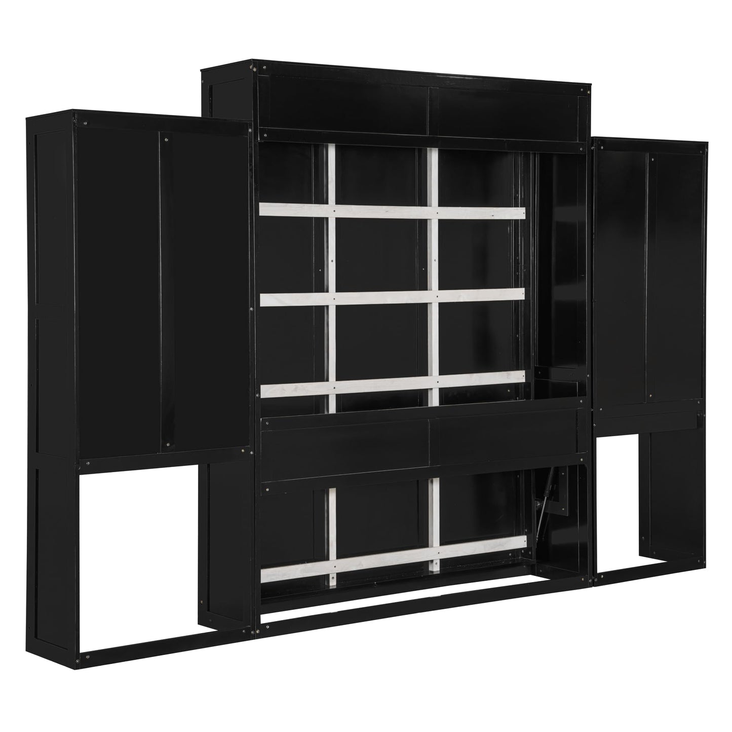 Ball & Cast Murphy Bed Queen Bed Frame with Headboard,Hideaway Bedframe w/Vanity and Cabinets,Wood Wall Cabinet,Slat Support,can be Folded,No Box Spring Needed,for Small Room,Espresso