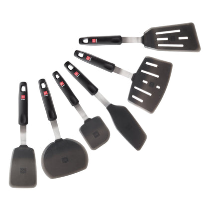 DI ORO Silicone Turner Spatula Set - Forever Warranty - Kitchen Spatulas for Nonstick Cookware - 600°F Heat-Resistant & BPA Free - Flexible & Thin Flippers for Turning Eggs & Pancakes (6 Piece, Black)